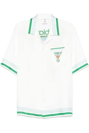 Casablanca Skjorte, Herre, Hvid, S, Uld, Hvid Logo Print Cuban Collar Skjorte