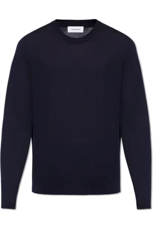 Salvatore Ferragamo Strik, Herre, Blå, S, Uld, Logo Broderet Crewneck Jumper