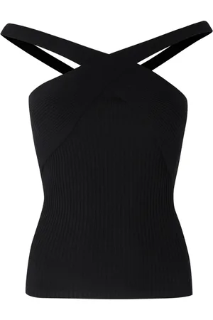 Msgm Top, Dame, Sort, M, Bomuld, Ribstrikket Top, Krydset Halsudskæring