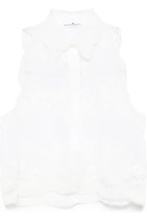 ERMANNO SCERVINO Bluser & Skjorter, Dame, Hvid, S, Bomuld, Ærmeløs bomuldsskjorte med blonde detaljer