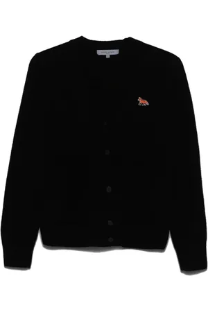Maison Kitsuné Strik, Dame, Sort, S, Uld, Baby Fox Patch Boxy Cardigan