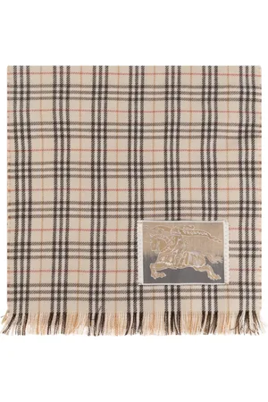 Burberry Tilbehør, unisex, , ONE SIZE, Uld, Logo Patch Tørklæde med tern og frynser