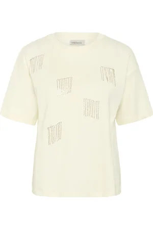 Karen by Simonsen Top, Dame, , M, Uld, Stilfuld Tee Top i Egret