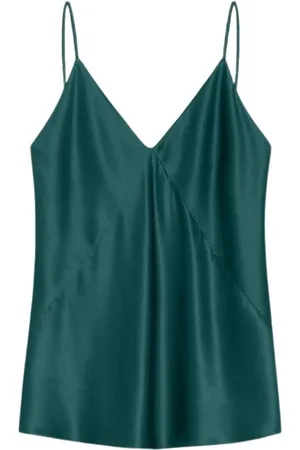 Max Mara Top, Dame, Grøn, L, Satin, Silke Satin Top med V-udskæring