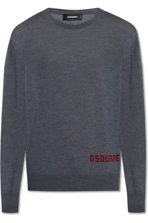 Dsquared2 Strik, Herre, Grå, M, Uld, Sweater med logo og fløjlsfinish