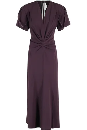 Victoria Beckham Kjole, Dame, Brun, S, Uld, Stilfuld V-hals Midi Kjole