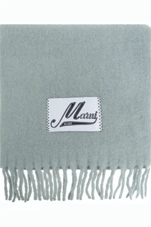 Marni Tilbehør, Dame, Grøn, ONE SIZE, Uld, Halstørklæde med logo patch