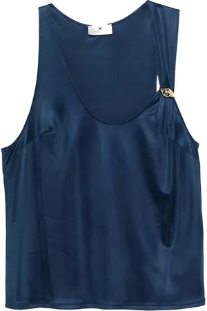Elisabetta Franchi Top, Dame, Blå, L, Blå Jersey Top med Juveldetalje