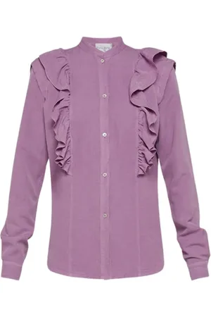 FORTE FORTE Bluser & Skjorter, Dame, Lilla, L, Uld, Rynket Viscose Linen Crepe Skjorte