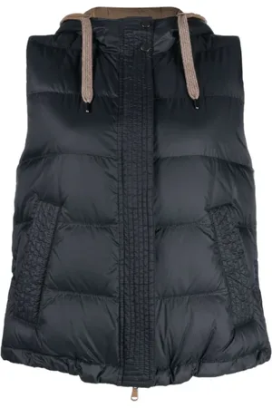 Brunello Cucinelli Jakke, Dame, Blå, XS, Uld, Quilted Hooded Gilet