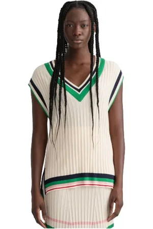 GANT Strik, Dame, Hvid, L, Uld, Ærmeløs Ribstrikket Sweater