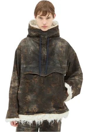 Diesel Jakke, Herre, Brun, M, Denim, Coated Jacquard Denim Anorak Jakke