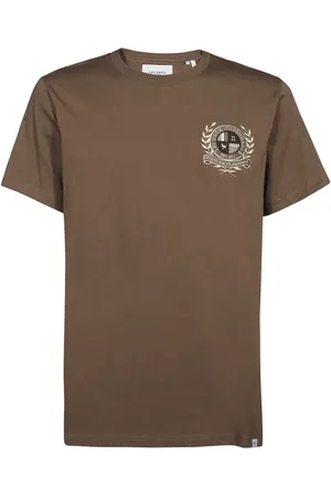 Les Deux Top, Herre, Brun, S, Bomuld, T-shirt med ribkant ved halsen