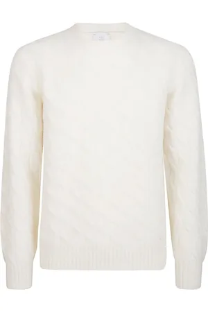 ELEVENTY Strik, Herre, Hvid, XL, Cashmere, Braided Wool Cashmere Sweater