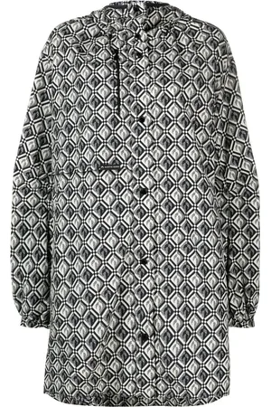 Marine Serre Frakke, Dame, Sort, XS, Uld, Moon Diamant Printed Raincoat