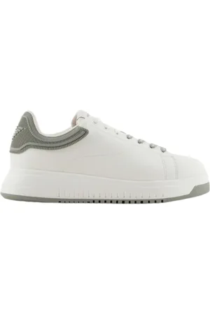 Emporio Armani Sko, Herre, Hvid, 40 1/2 EU, Læder, Hvide Læder Sneakers Retro Stil
