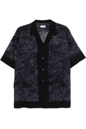 DRIES VAN NOTEN Skjorte, Herre, Blå, L, Bomuld, Midnight Graphic Print Camp Collar