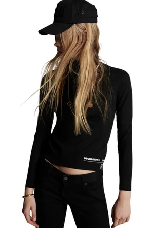 Dsquared2 Top, Dame, Sort, M, Uld, Elegant Langærmet Top med Logo ved Kanten
