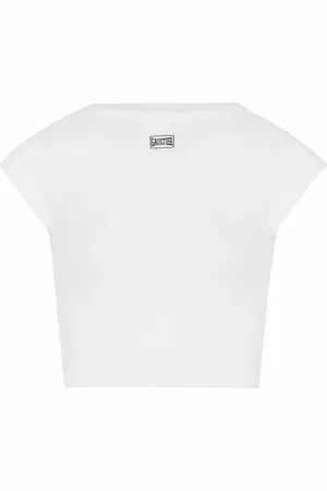 Jean Paul Gaultier Top, Dame, Hvid, M, Bomuld, Hvid Ribbet Bomuld Cropped T-Shirt
