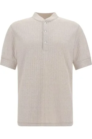 Brunello Cucinelli Top, Herre, , XL, Linned, Ribstrikket linned polo shirt med knapper