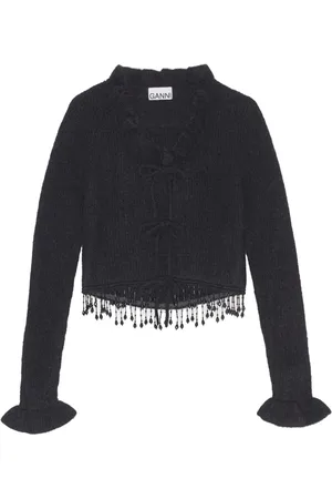 Ganni Strik, Dame, Sort, M, Uld, Perlebesat Alpaka Cardigan