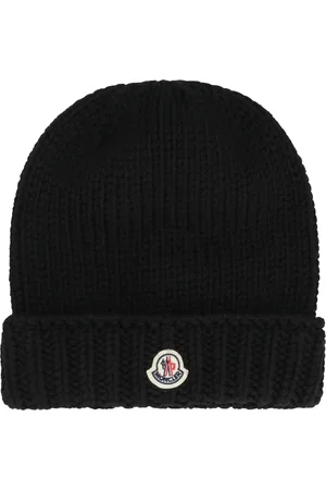 Moncler Tilbehør, Dame, Sort, L, Uld, Uld Beanie med Ombukket Kant