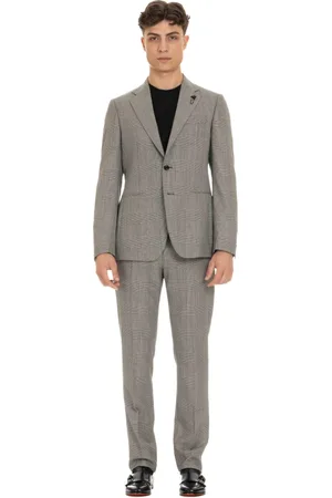 LARDINI Jakkesæt, Herre, Grå, M, Uld, Grå Uld Prince of Wales Habit