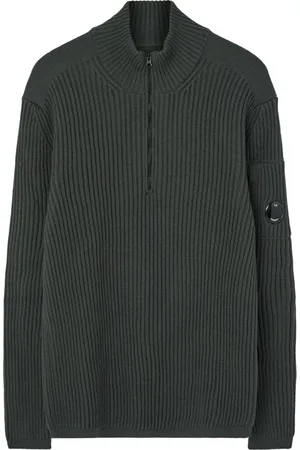 C.P. Company Strik, Herre, Grøn, XL, Uld, Zip Polo Collar Sweater