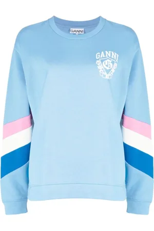 Ganni Sweathshirts & Hoodies, Dame, Blå, 2XS/XS, Bomuld, Oversized Shield Sweatshirt