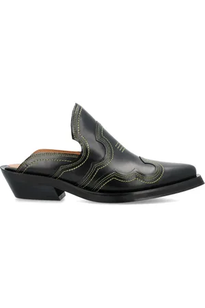 Ganni Sko, Dame, Sort, 35 EU, Læder, Broderet Western Mule