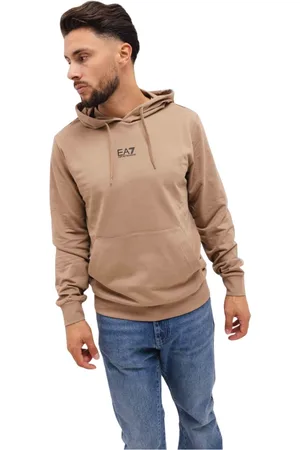 Emporio Armani Sweathshirts & Hoodies, Herre, Brun, 2XL, Bomuld, Brun Hættetrøje Mænd Trendy Logo Print