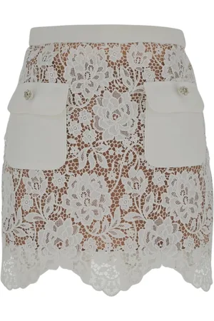 Self-Portrait Nederdel, Dame, Hvid, 2XS, Polyester, Cord Laced Mini Skirt