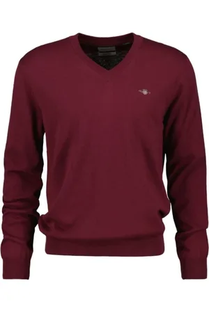 GANT Strik, Herre, Rød, M, Bomuld, V-hals sweater