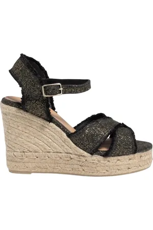 Castaner Sko, Dame, Sort, 37 EU, Bomuld, Bromelia Wedge Sandaler
