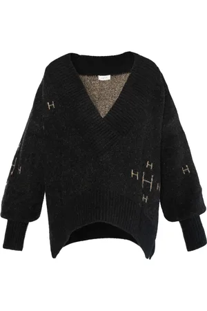 Hest Strik, Dame, Sort, L/XL, Uld, V-hals Sweater Kraftigt Strikkede Toppe