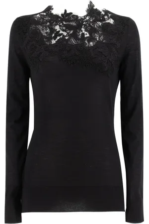 ERMANNO SCERVINO Strik, Dame, Sort, L, Cashmere, Sort Cashmere Sweater med Blondeindsats