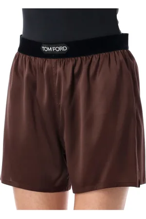 Tom Ford Shorts, Dame, Brun, S, Uld, Mørkebrune silkebokser shorts