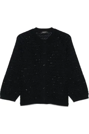 Fabiana Filippi Strik, Dame, Blå, S, Bomuld, Uld-bomuldsblanding sweater med rund hals