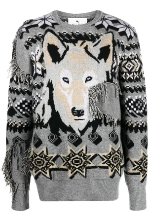 Etro Sweathshirts & Hoodies, Herre, Grå, S, Uld, Animal Print Uld Sweater