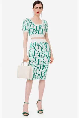 Elisabetta Franchi Nederdel, Dame, Grøn, XS, Polyester, Lettering Design Pencil Skirt