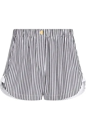Sportmax Shorts, Dame, Blå, M, Bomuld, Stribet bomuldsshorts med elastik i taljen