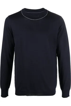 Maison Margiela Strik, Herre, Blå, S, Bomuld, Blå Four-Stitch Crewneck Sweater