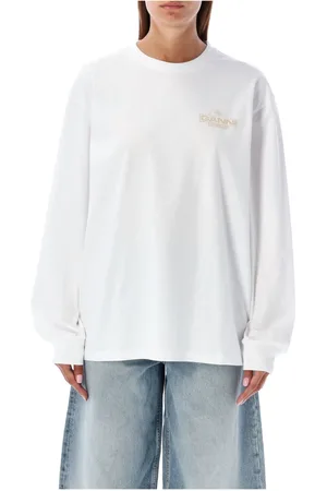 Ganni Strik, Dame, Hvid, S, Bomuld, Future Heavy Jersey Palm T-Shirt