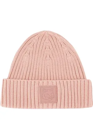 Maison Kitsuné Tilbehør, Dame, Lyserød, ONE SIZE, Bomuld, Ræv Hoved Beanie - Bomuld
