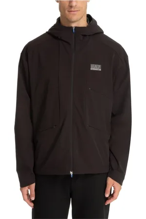 EA7 Jakke, Herre, Sort, M, Uld, Zip Hoodie med Logo Detaljer
