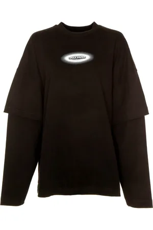 Daily paper Top, Herre, Sort, M, Uld, Lagdelt Oversized Langærmet Trøje med Logoprint