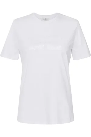 Elisabetta Franchi Top, Dame, Hvid, M, Bomuld, Sparkling Logo T-shirt i bomuldsjersey