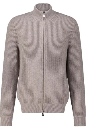 FEDELI Strik, Herre, Grå, 3XL, Cashmere, Cashmere Cardigan med tovejslynlås