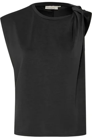 Karen by Simonsen Top, Dame, Sort, XS, Uld, Elegant Meteorite Top med Knude Detalje