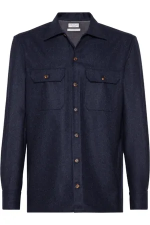 Brunello Cucinelli Jakke, Herre, Blå, 2XL, Uld, Navy Flannel Overshirt